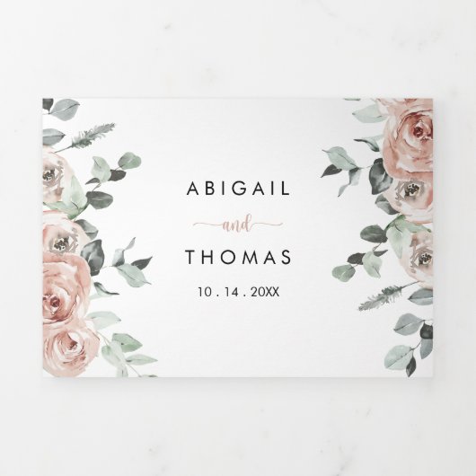 クラシックフローラダスティピンクローズ結婚ズ 三つ折り招待状 (カバー)