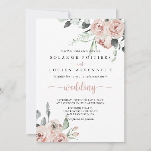 クラシックフローラダスティピンクローズ結婚ズ 招待状 (正面)