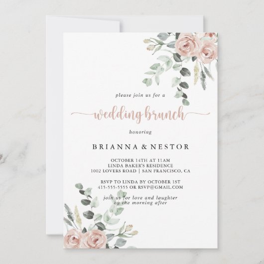 クラシックフローラダスティピンクローズ結婚ブランチ 招待状 (正面)