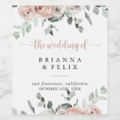 クラシックフローラダスティピンク結婚ローズ ワインラベル (シングルラベル)