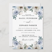 クラシックフローラダスティブルーウォーター結婚ズ 招待状 (正面)