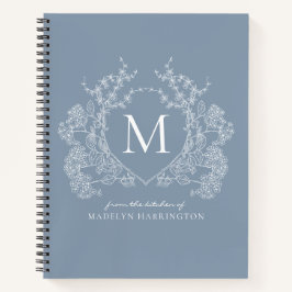 クラシックフローラダスティブルーデータクレストモノグラムレシピ ノートブック