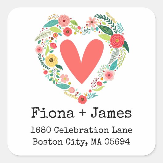 クラシックフローラハートリース差出人住所 スクエアシール (正面)