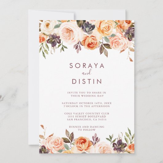 クラシックフローラバック&フロント結婚ズ 招待状 (正面)