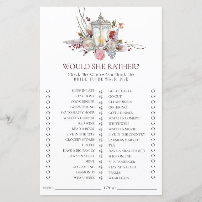 クラシックフローラバラ&ランタンブライダルシャワーゲーム (正面)