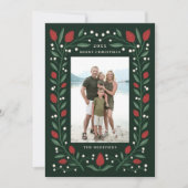 クラシックフローラフレームのクリスマスフォト |緑 シーズンカード (正面)