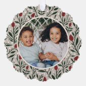 クラシックフローラフレーム写真クリスマス |ベージュ オーナメントカード (正面)