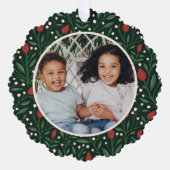 クラシックフローラフレーム写真クリスマス |緑 オーナメントカード (正面)