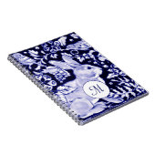 クラシックフローラブルー&ホワイトラビット&バードモノグラム ノートブック (右側)