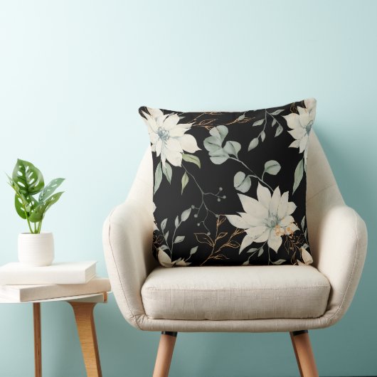 クラシックフローラホワイトボタニカルオンブラック クッション (椅子)
