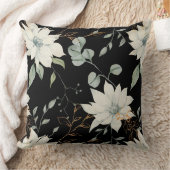 クラシックフローラホワイトボタニカルオンブラック クッション (ブランケット)