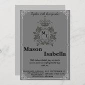 クラシックフローラモノグラム結婚クレスト 招待状 (正面/裏面)