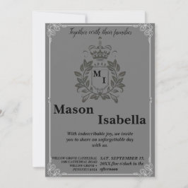 クラシックフローラモノグラム結婚クレスト 招待状
