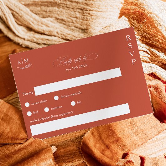 クラシックフローラモノグラム結婚テラコッタ 出欠カード