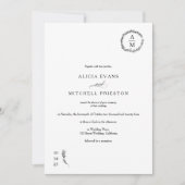 クラシックフローラモノグラム結婚ブラックのアーチ写真 招待状 (正面)