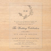 クラシックフローラリースモノグラ結婚ムズ アクリル招待状 (正面)