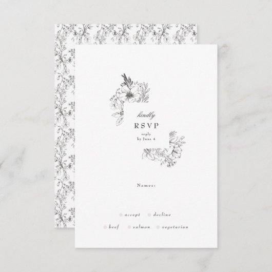 クラシックフローラリース結婚ズ 出欠カード (正面/裏面)