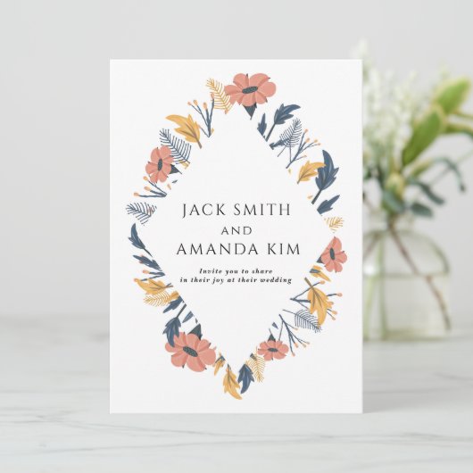 クラシックフローラ咲き花結婚式招待状 招待状 (スタンド正面)