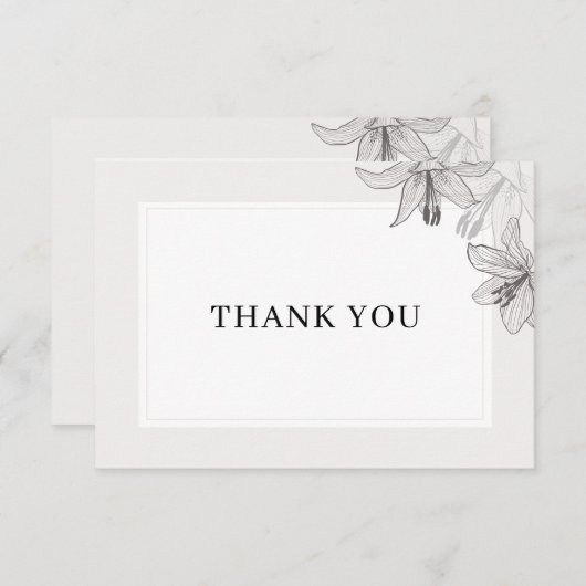 クラシックフローラ図解入りの、写真付きのリリー サンキューカード (正面/裏面)
