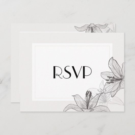 クラシックフローラ図解入りの、写真付きのリリーRSVPポストカード インビテーションポストカード (正面/裏面)