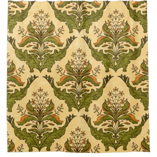 クラシックフローラ壁紙:様式化ダマスク。 シャワーカーテン (正面)