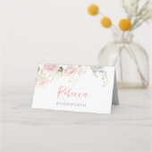 クラシックフローラ座席表のピンクと白結婚。 プレイスカード (裏面)