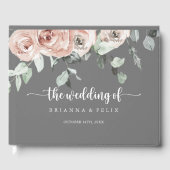 クラシックフローラ灰色の埃っぽいピンク色のローズ結婚ズ ゲストブック (正面)