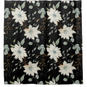 クラシックフローラ白の植物黒の背景 シャワーカーテン (正面)