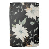 クラシックフローラ白の植物黒の背景 バスマット (正面縦)