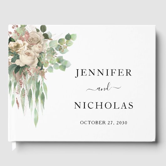 クラシックフローラ白黒ペオニー結婚ズ ゲストブック (正面)