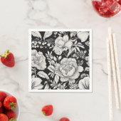クラシックフローラ白黒ヴィンテージ スタンダードカクテルナプキン (インサイチュ)