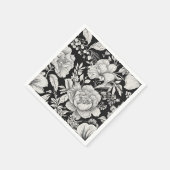 クラシックフローラ白黒ヴィンテージ スタンダードカクテルナプキン (角)