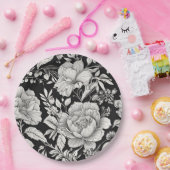 クラシックフローラ白黒ヴィンテージ ペーパープレート (パーティー)