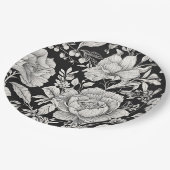 クラシックフローラ白黒ヴィンテージ ペーパープレート (アングル)