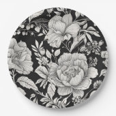 クラシックフローラ白黒ヴィンテージ ペーパープレート (正面)