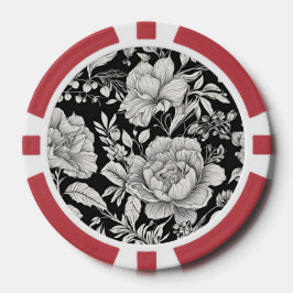 クラシックフローラ白黒ヴィンテージ ポーカーチップ