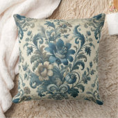 クラシックフローラ雰囲気ブルーヴィンテージエレガント クッション (ブランケット)