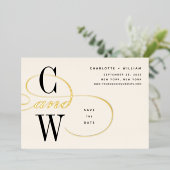 クラシックフローリッシュフォイルモノグラム日付カードを保存 箔招待状 (立ち正面)