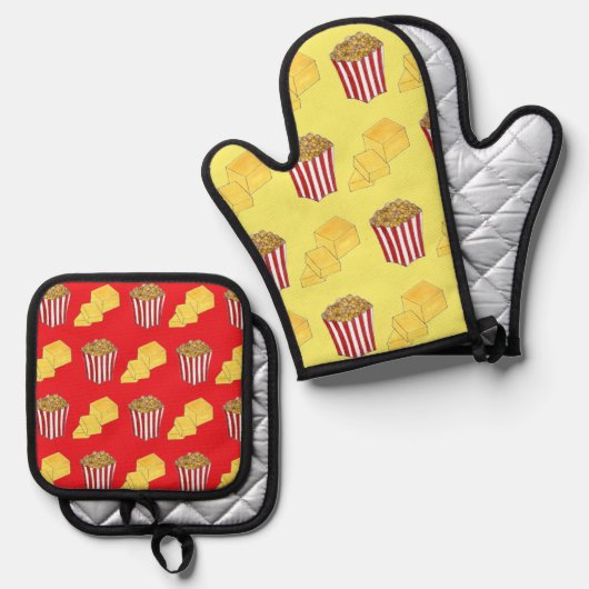 クラシックフードペアリング映画館ポップコーンバター 鍋つかみ&鍋敷きセット (正面/裏面)