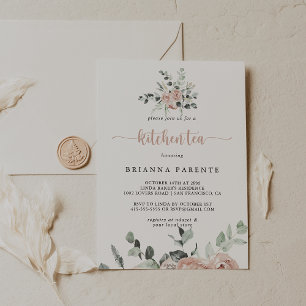 クラシックブライダルシャワーほこりっぽいピンクローズキッチンティー 招待状
