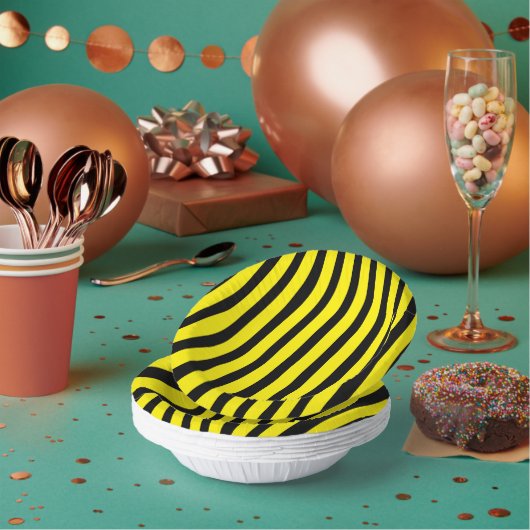 クラシックブライトイエローとブストライプのラック ペーパーボウル (複数)
