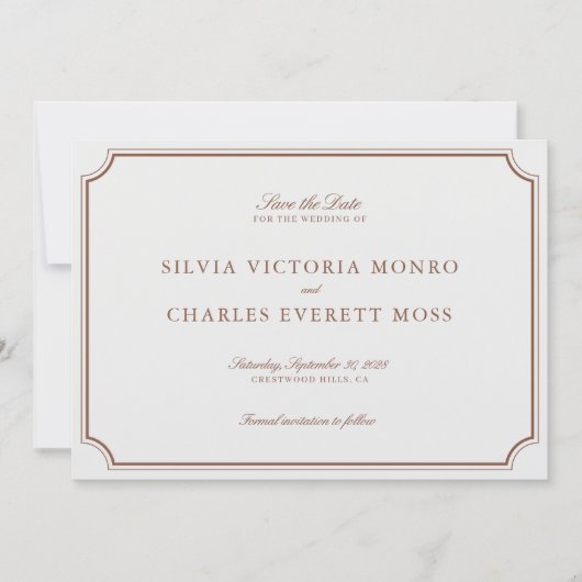 クラシックブラウンエレガントとベージュ色ウェディング日付を保存 (正面)