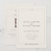 クラシックブラウンQRコード詳細RSVPレジストリ結婚式 招待状 (正面/裏面)