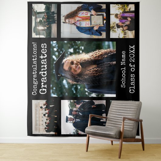 クラシックブラックおめでとう卒業生写真 タペストリー (インサイチュ)