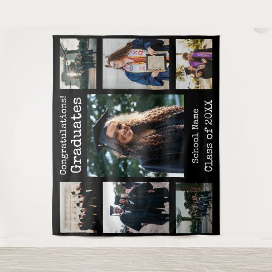 クラシックブラックおめでとう卒業生写真 タペストリー (正面)
