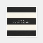 クラシックブラックとベージュ色ストライプブライダルシャワー スタンダードカクテルナプキン (正面)