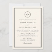 クラシックブラックとベージュ色モノグラム結婚式招待状 招待状 (正面)