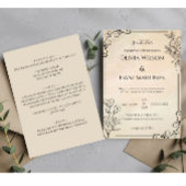 クラシックブラックとベージュ色モノグラム結婚式招待状 招待状