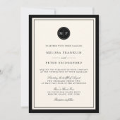 クラシックブラックとベージュ色モノグラム結婚式招待状 招待状 (正面)