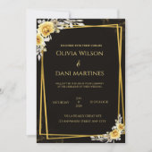 クラシックブラックと金ゴールドモノグラエレガントム 招待状 (正面)